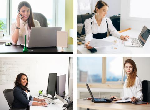 négy különböző asszisztens nő laptop előtt